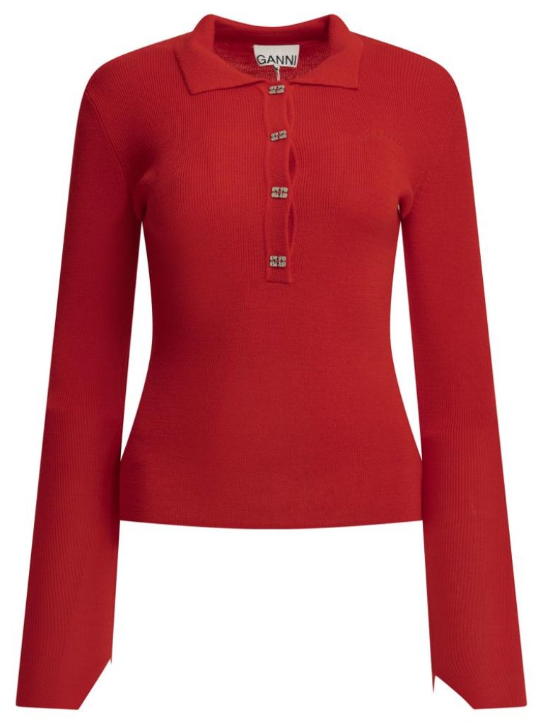 Ganni Merino Wool Polo Sweater Tag Size Xxs Women